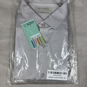 NWT Kivon Dark Gray Slim Fit Cotton Button Up Dress Shirt Mens Size XL UU